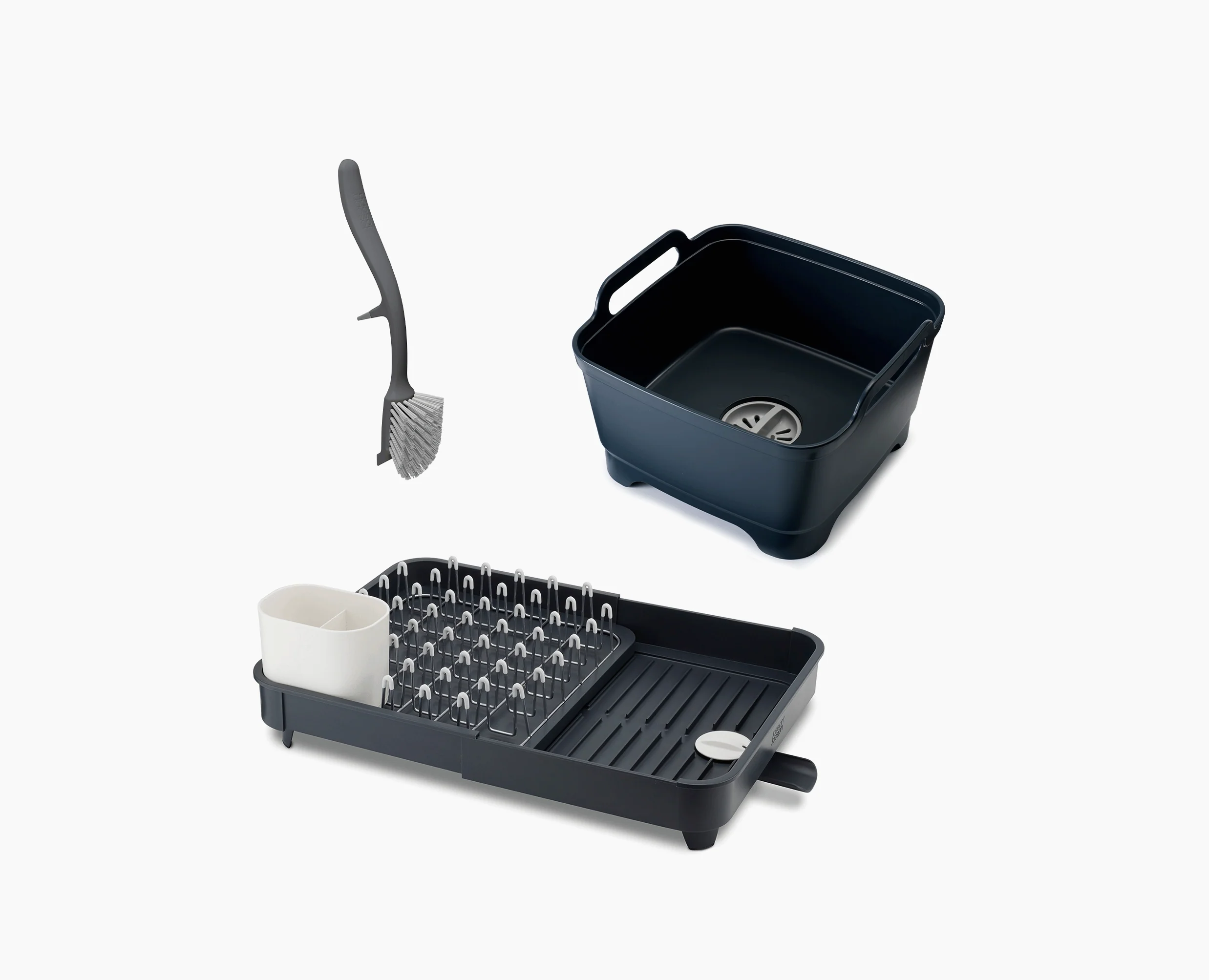 3-piece Gray Drainer, Washing-up Bowl & Brush Set - Image 3