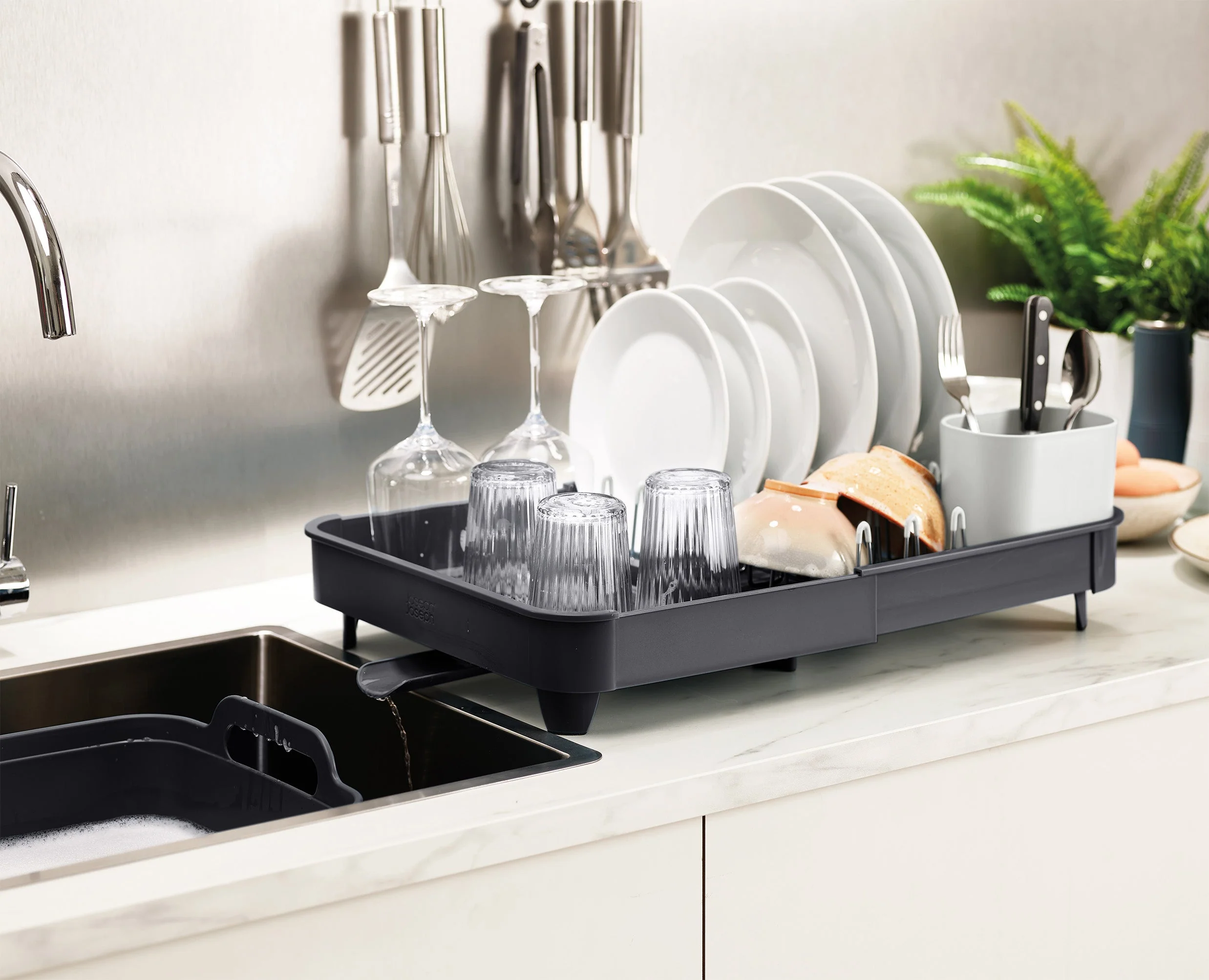 3-piece Gray Drainer, Washing-up Bowl & Brush Set - Image 6