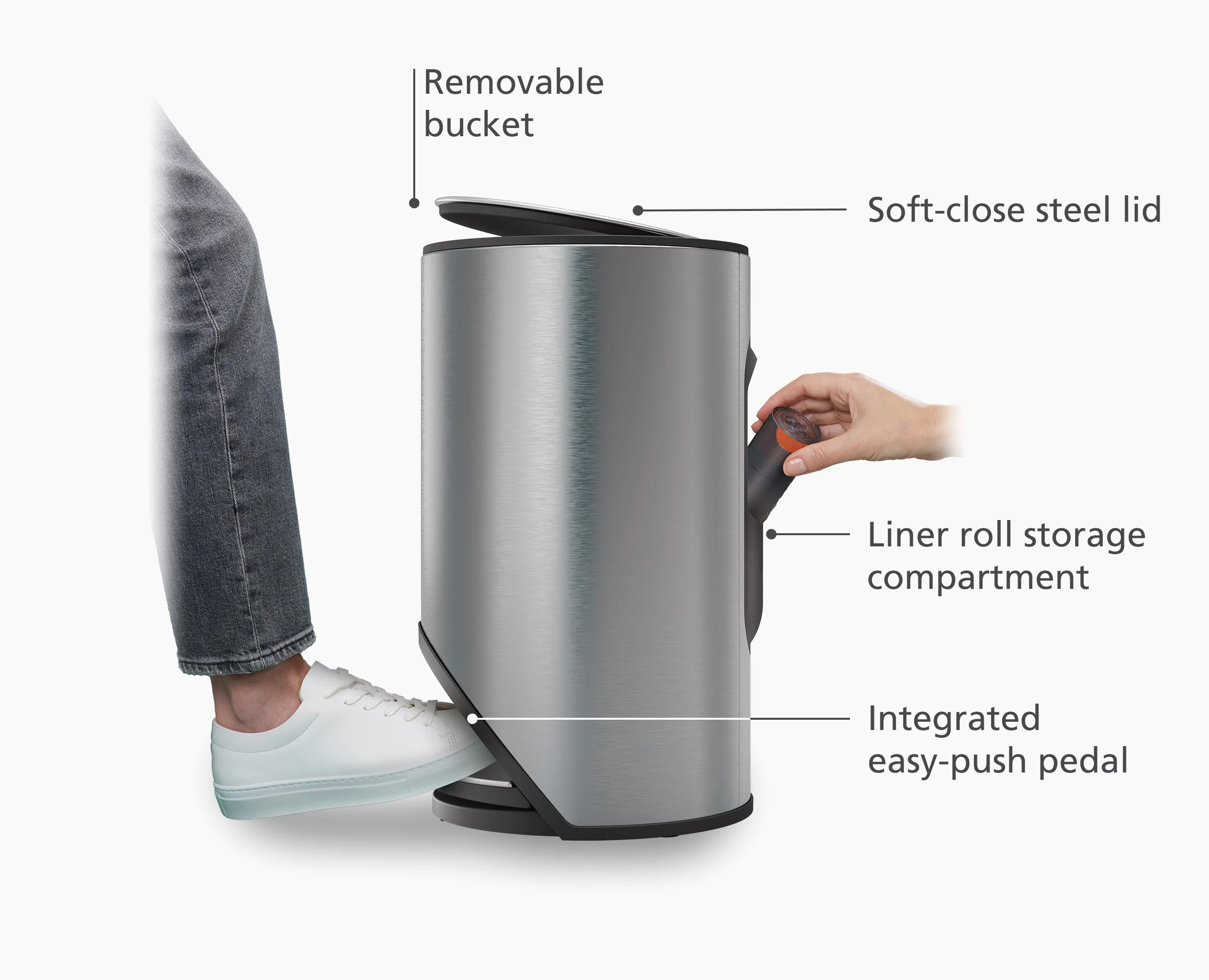 Arc™ 10L Easy-push Stainless-steel Pedal Trash Can - Image 4