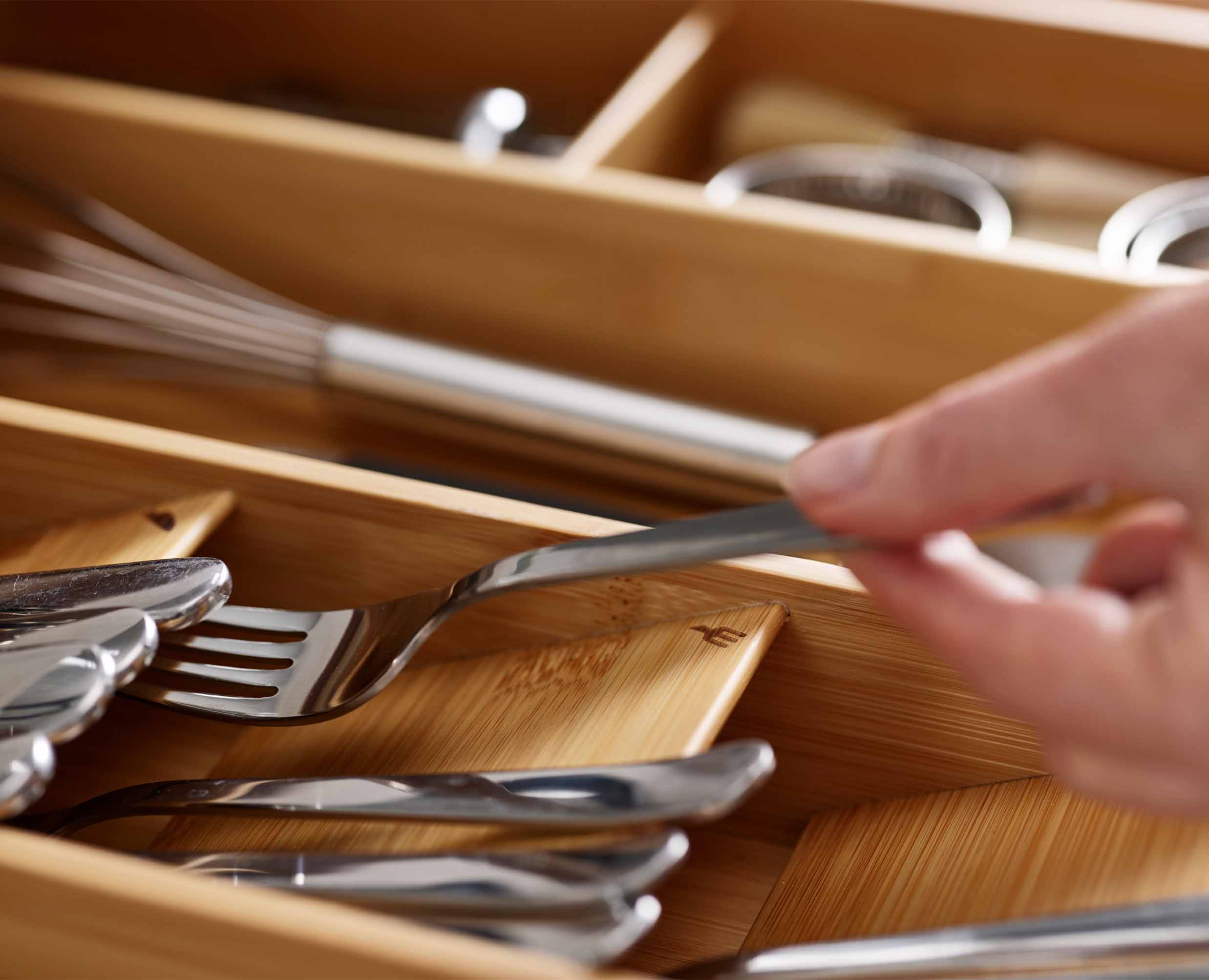 DrawerStore™ Bamboo Cutlery, Utensil & Gadget Organizer - Image 5
