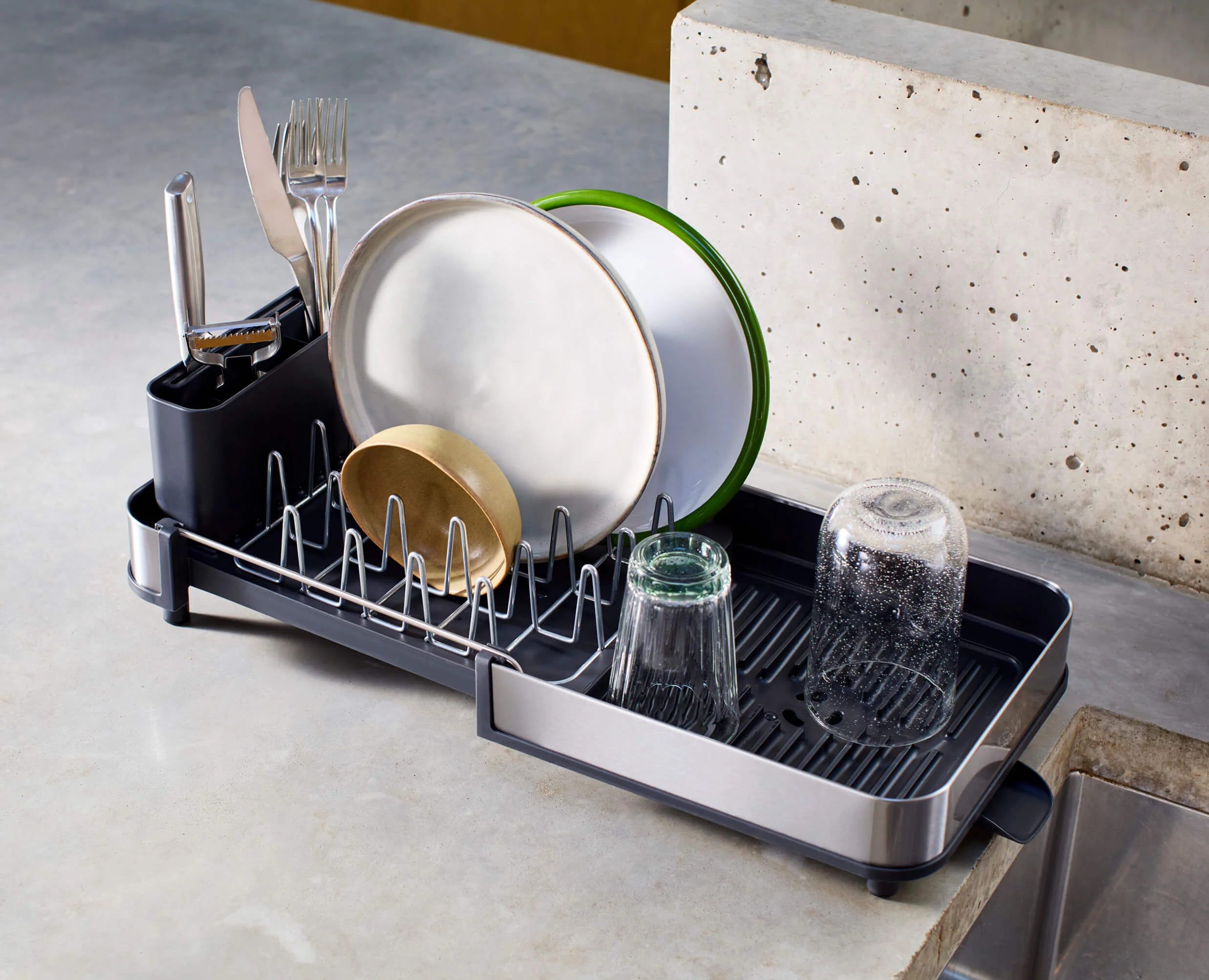 Extend™ Slim Steel Expandable Gray Dish Drainer - Image 3