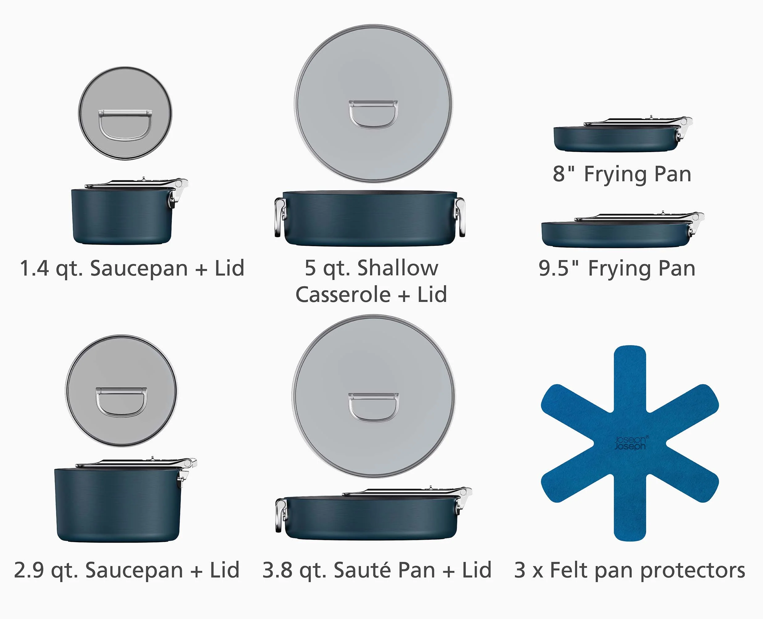 Space Folding Handle Ceramic Non-stick 10-piece Blue Cookware Set - Image 6