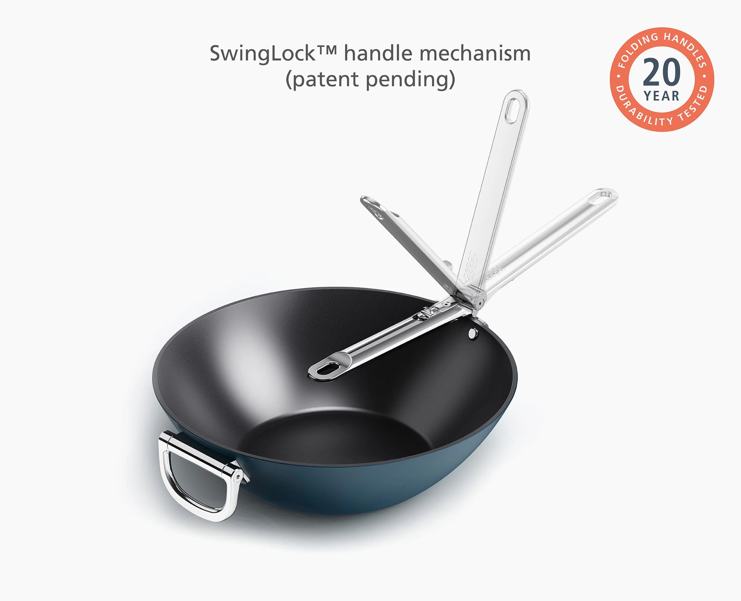 Space Folding Handle Ceramic Non-stick 12.5" Blue Wok - Image 5