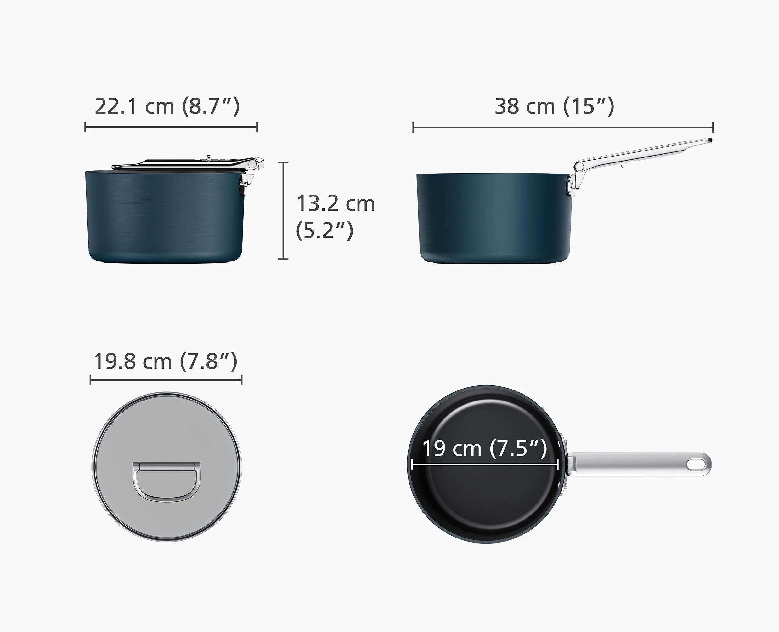 Space Folding Handle Ceramic Non-stick 2.9 Qt. Blue Saucepan & Lid - Image 6