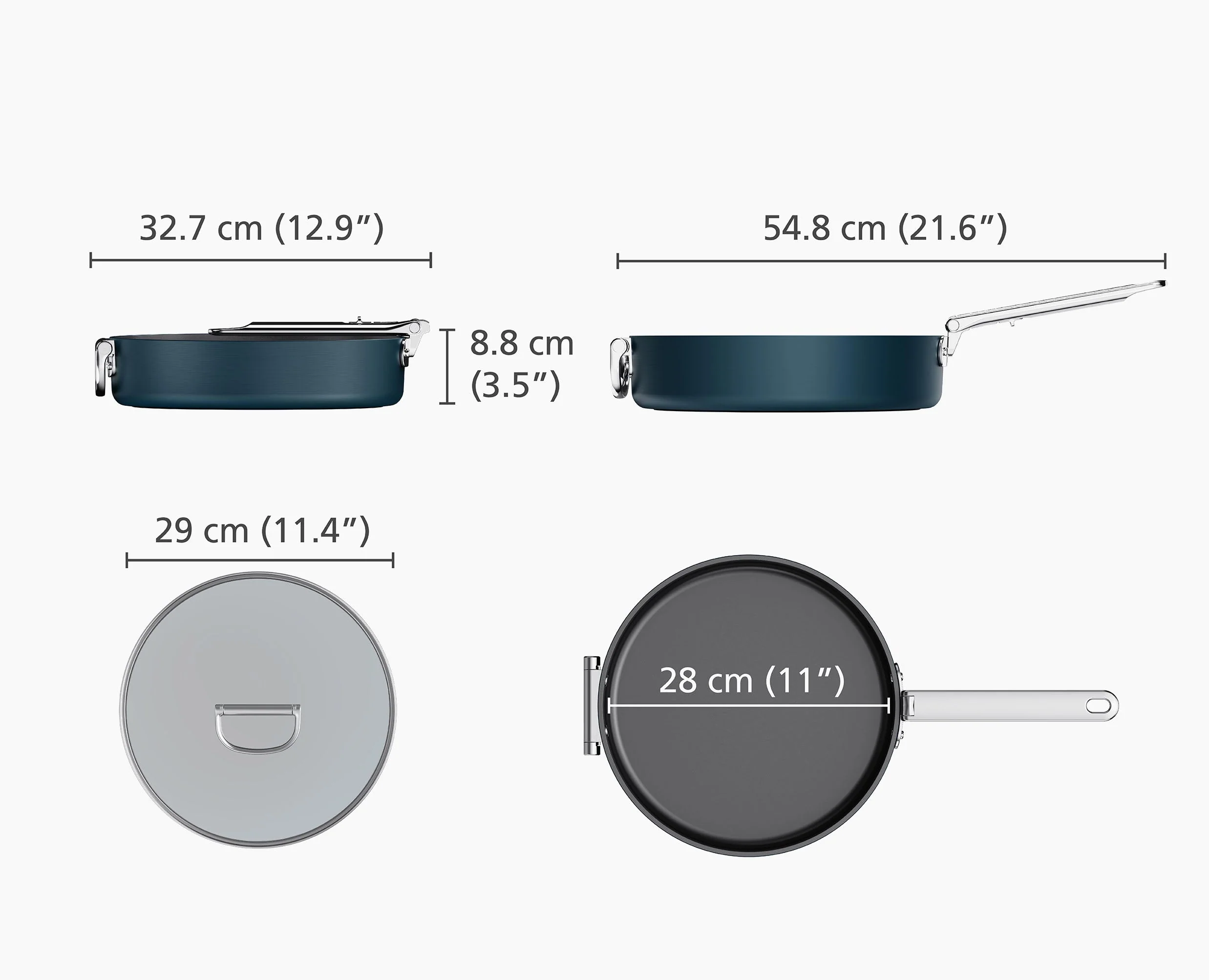 Space Folding Handle Ceramic Non-stick 3.5 Qt. Blue Sauté Pan & Lid - Image 6