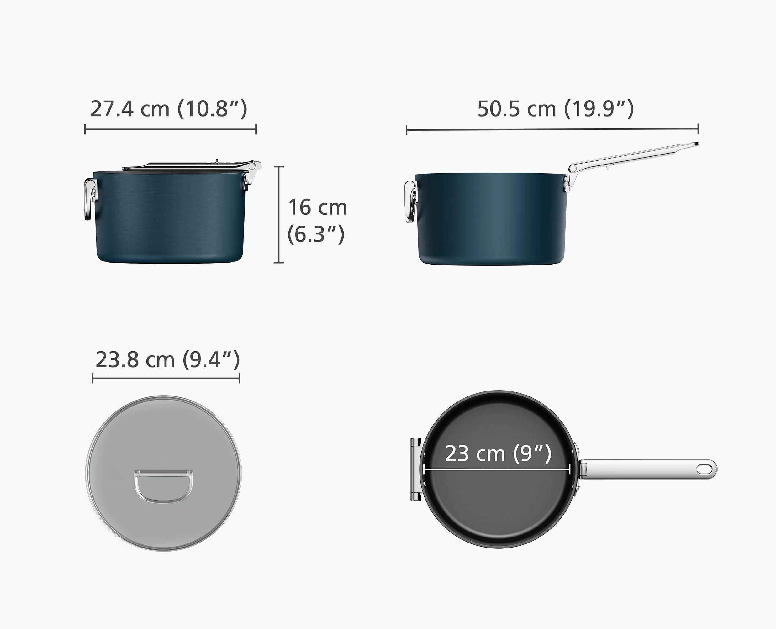 Space Folding Handle Ceramic Non-stick 5.4 Qt. Blue Saucepan & Lid - Image 6