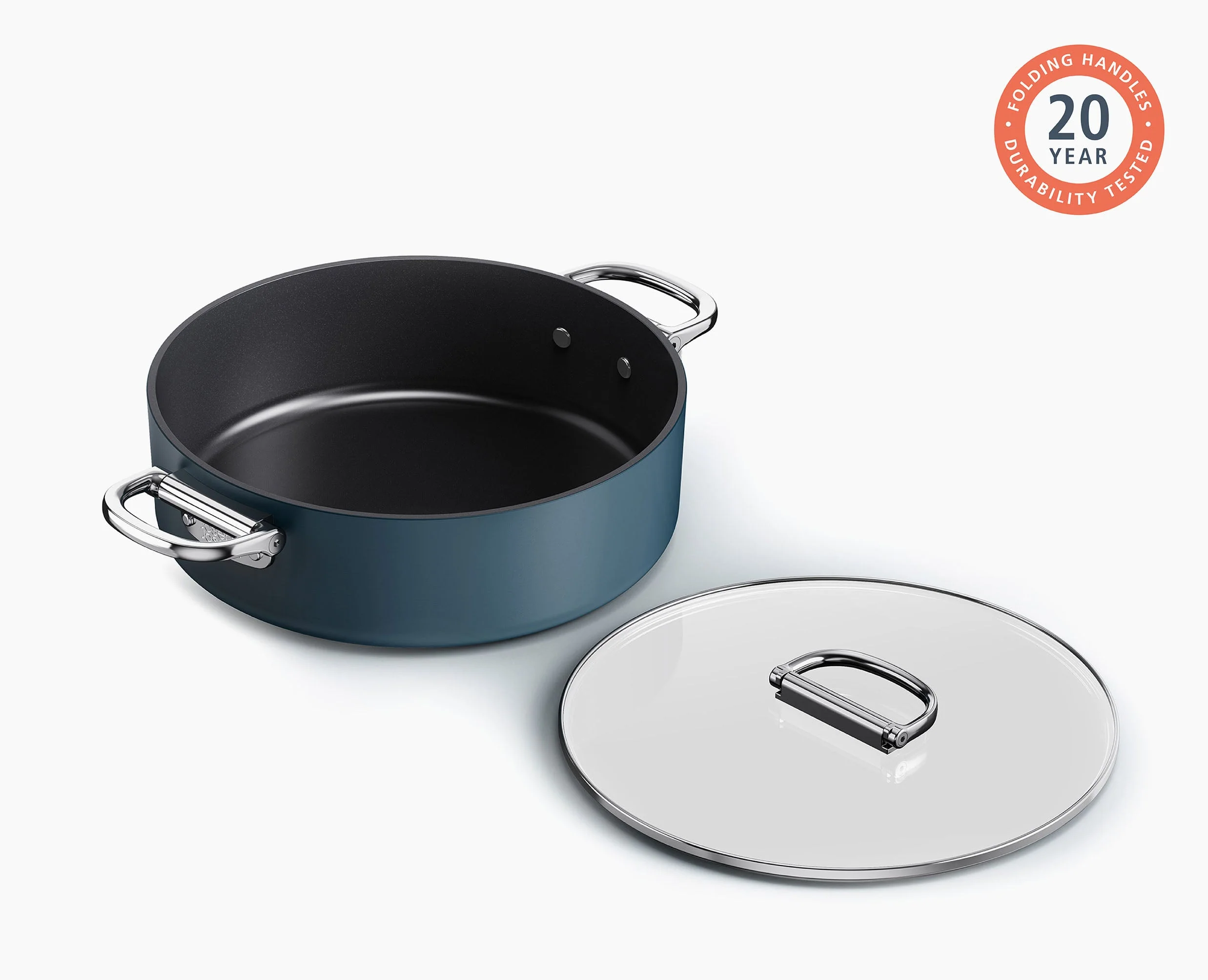Space Folding Handle Ceramic Non-stick 5 Qt. Blue Shallow Casserole Pan & Lid - Image 5